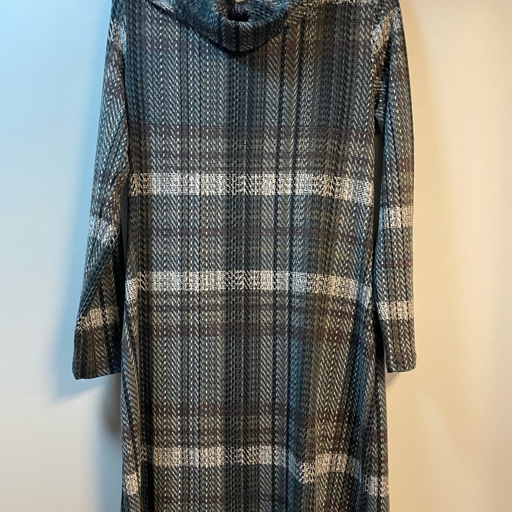 Plaid LS Light Weight Cowl Neck Sweater Dress by Papillon